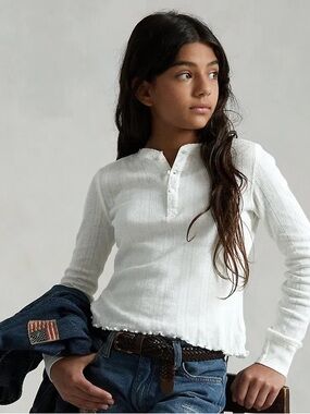 Polo by Ralph Lauren 100% Cotton White Pointelle Henley
